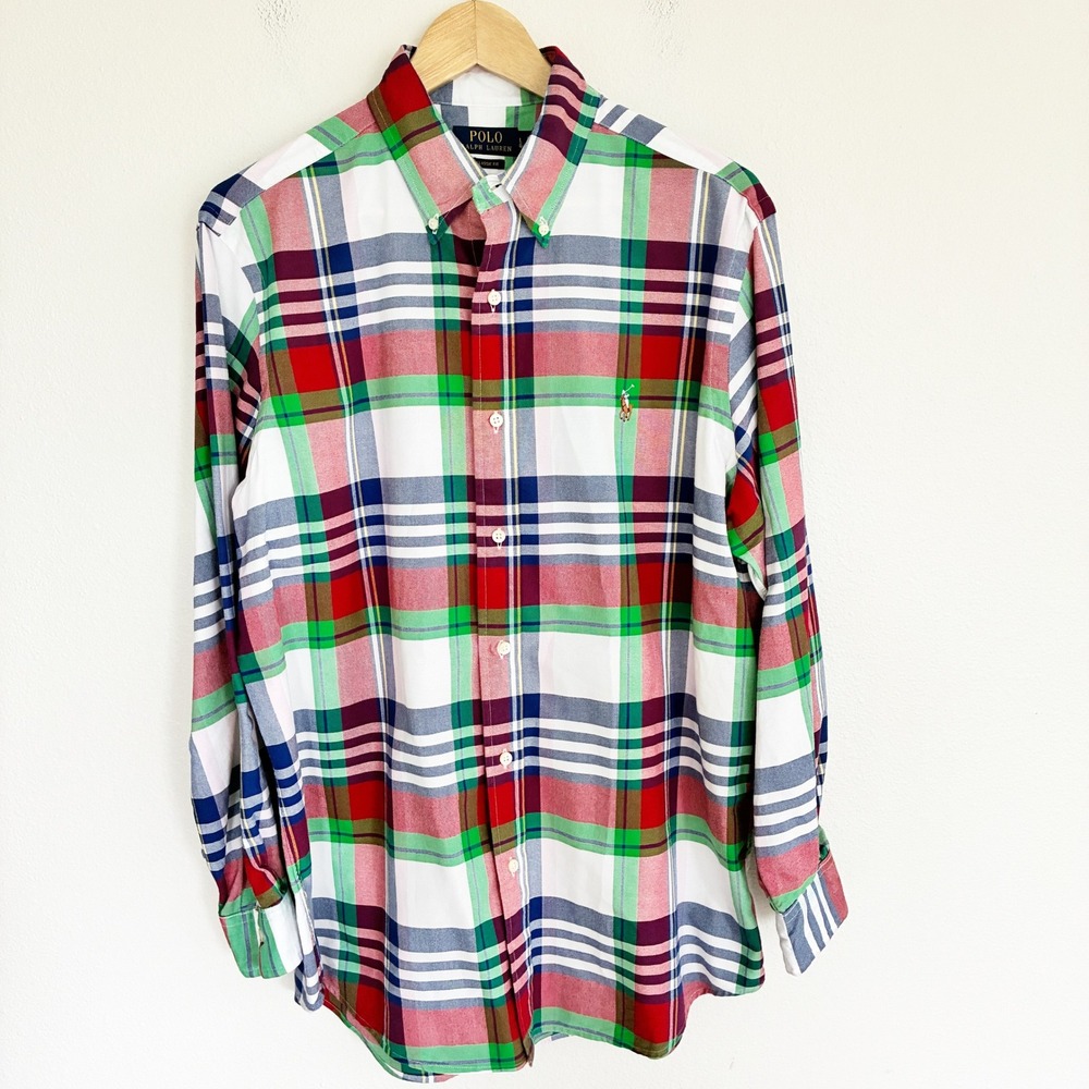 Polo Ralph Lauren Classic Fit Button Down Shirt Mens L Multi Plaid Flesh Pony